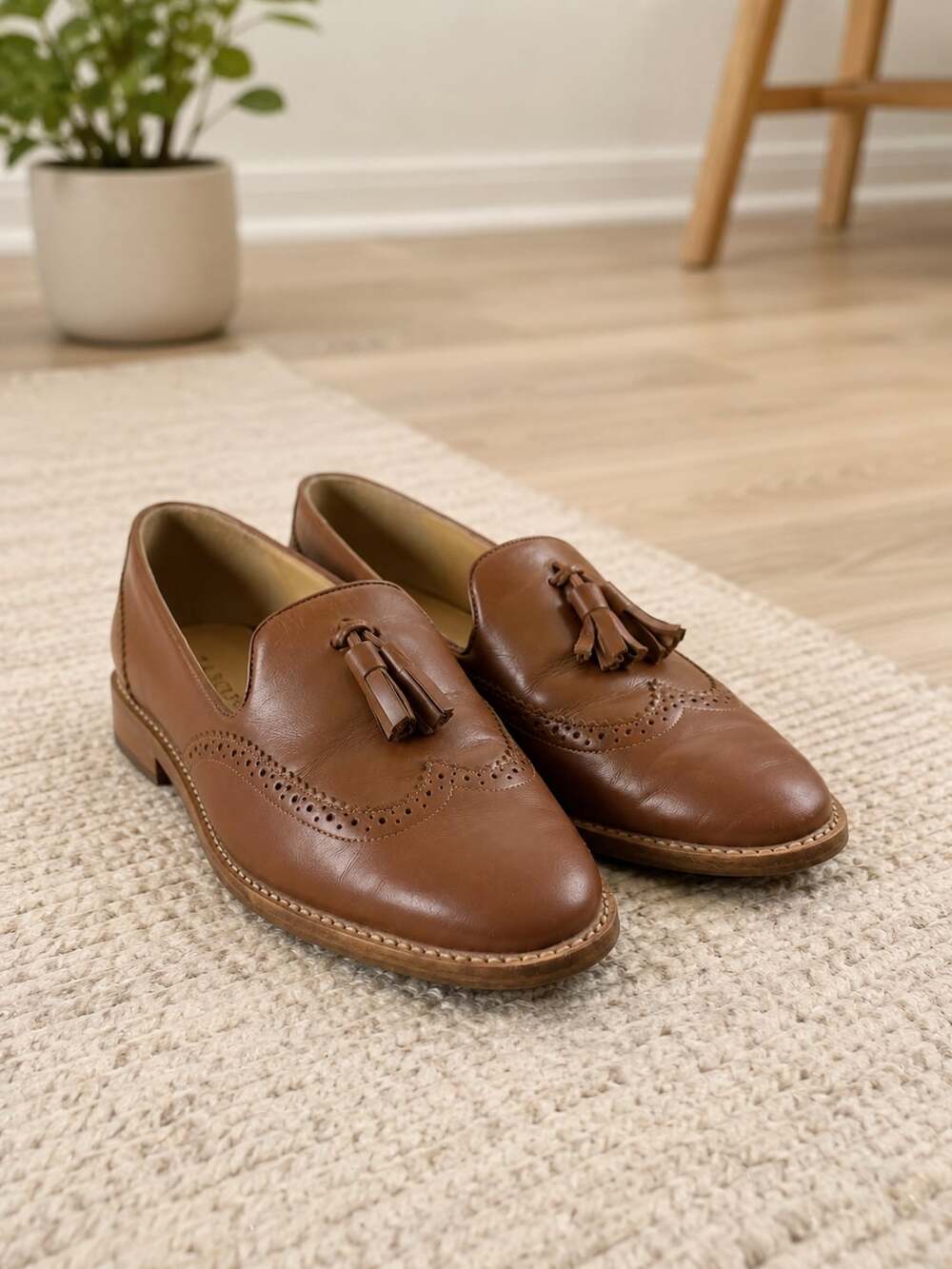 Talbots Leighton Brown Nappa Leather Tassel Loafers Brogue Slip On Shoes 8M